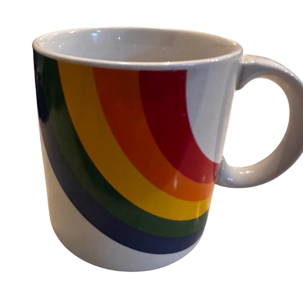 Vintage 1984 FTDA Rainbow Coffee Mug Retro White Ceramic Pride Korea 80s Decor